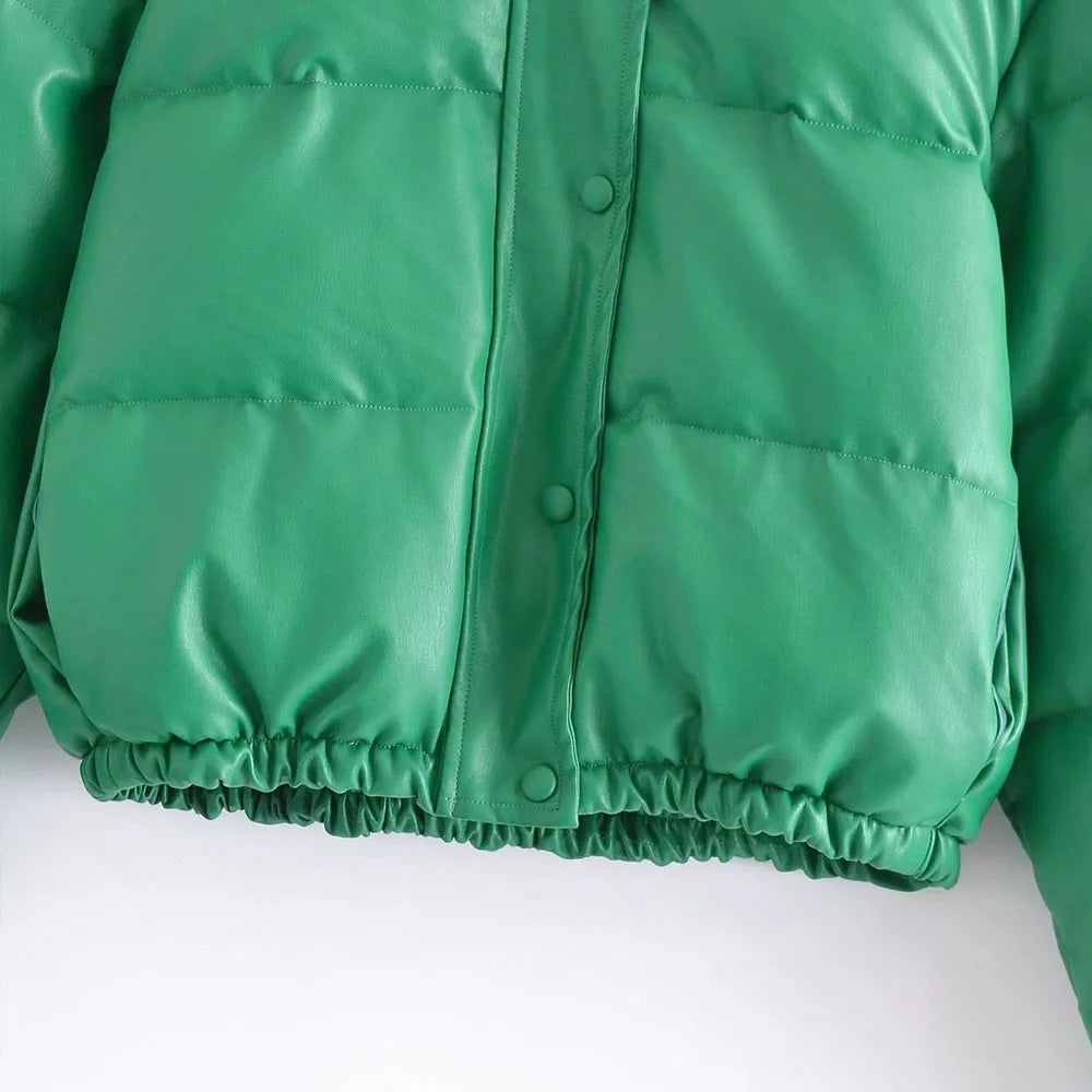 Faux Leather Thick Warm Padded Jacket