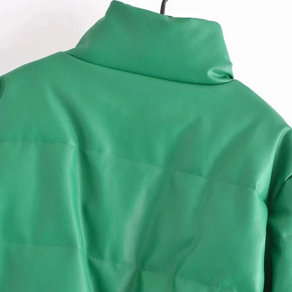 Faux Leather Thick Warm Padded Jacket