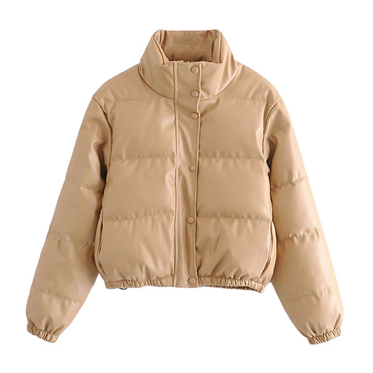 Faux Leather Thick Warm Padded Jacket