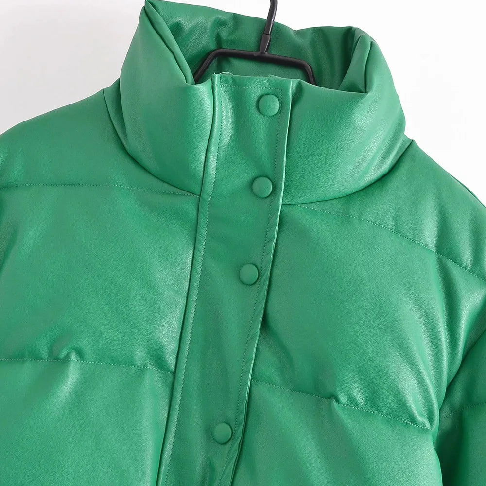 Faux Leather Thick Warm Padded Jacket