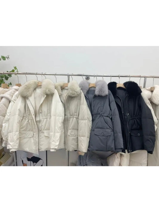 Real Fox Fur Collar Puffer Parkas Overcoats High-Quality Warm Loose Coat
