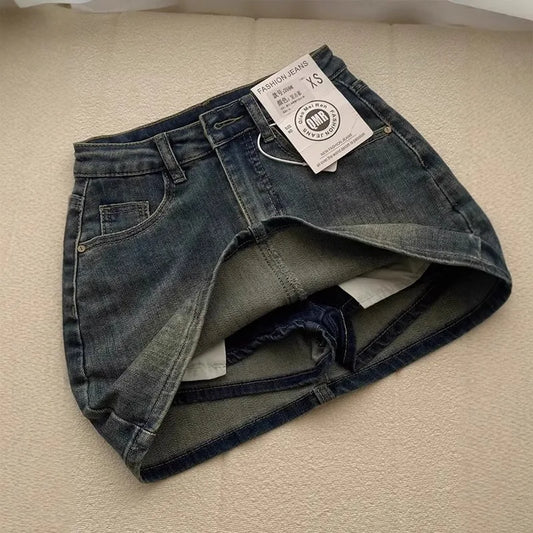 High Waist A-Line Slimming American Hot Girl Bodycon Retro Denim Skirt