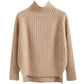 Solid Mock Neck Loose Pullover Sweaters Knit Split Stripe Jumpers
