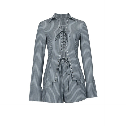 Two Piece Set Striped Bandage Tops + Pant Shorts