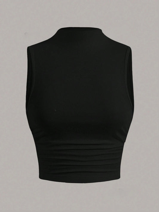 Casual Mock Neck Sleeveless Tank Top