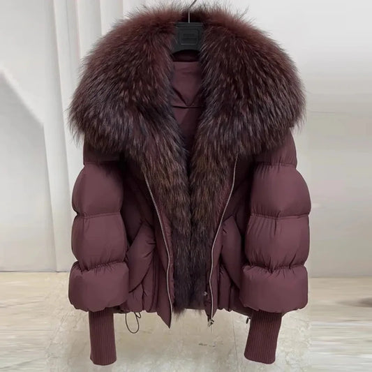 Large Real Raccoon Fur Puffer Coat
